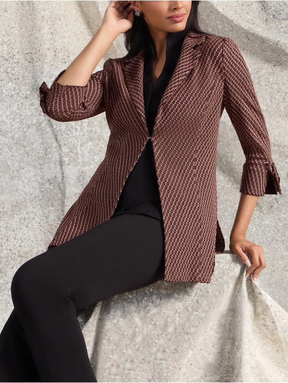 Misook Tailored Tie Cuff Knit Jacket - True Fit